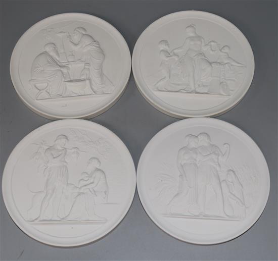 A set of four Royal Copenhagen Parian ware roundels of classical studies